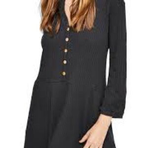 Free People Black Button-Front Long Sleeve Women's Dress
